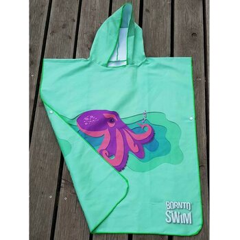 BornToSwim Changing Robe Poncho Towel With Hood Kids, Green Octopus, S (70 x 80 cm)