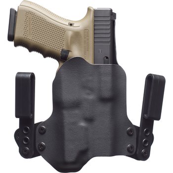 BlackPoint Tactical Mini WING™ IWB Holster with Light, Black Kydex / Black Leather, Glock 19/23, Right, Inforce APL Gen3