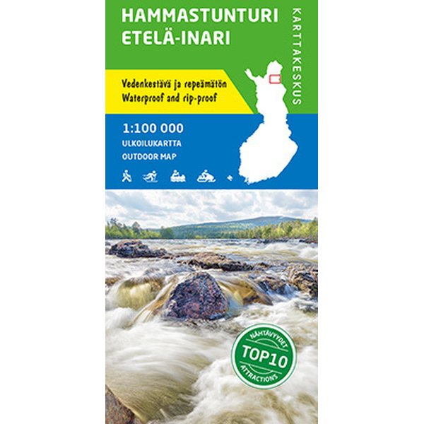 Hammastunturi Etelä-Inari 1:100 000, vedenkestävä ulkoilukartta 2016