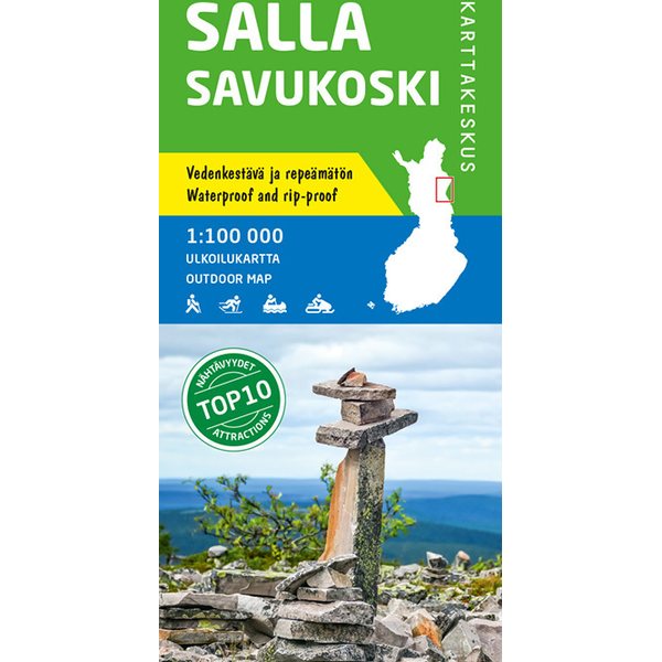 Salla Savukoski 1:100 000 vedenkestävä ulkoilukartta 2016