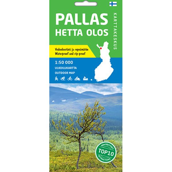 Pallas Hetta Olos 1:50 000, vedenkestävä ulkoilukartta 2019