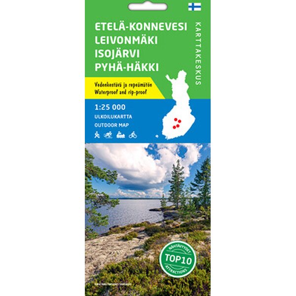 Etelä-Konnevesi Leivonmäki Isojärvi 1:25 000, vedenkestävä ulkoilukartta 2019